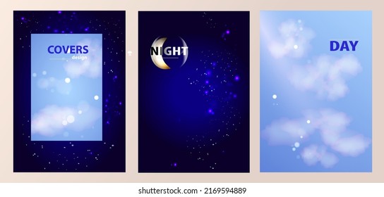 set of abstract backgrounds, Day and Night, with clouds and stars