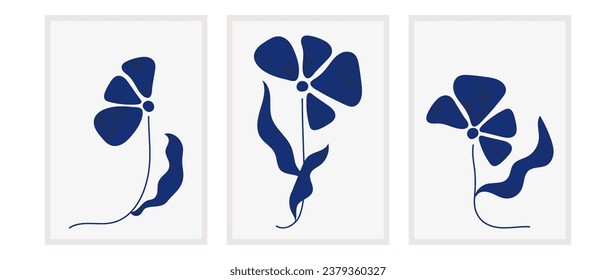Un conjunto abstracto de decoración minimalista. Plantas simples, rama de hoja, camomila, estilo dibujado a mano con textura. Diseño estético moderno ilustrado para el arte de la pared, la decoración, la impresión