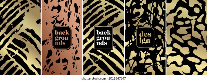 Set of abstract backgrounds for designs and prints. Hand-painted paths, abstract brush strokes. Dynamic and artistic vector background.