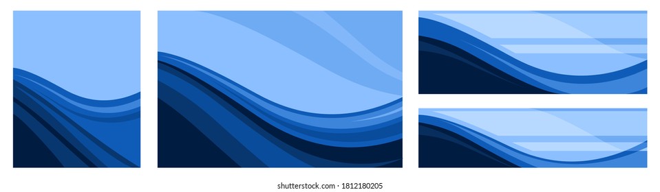 Eine Reihe abstrakter Hintergründe in unterschiedlichen Proportionen. Vektorgrafik. Für Banner, Verpackungen und Produktetiketten. Blaue Wellen. Flacher Stil. Art.