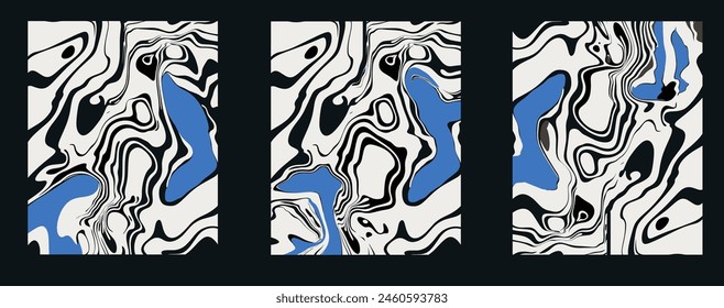 Set of abstract backgrounds with ebru ink marbling texture.