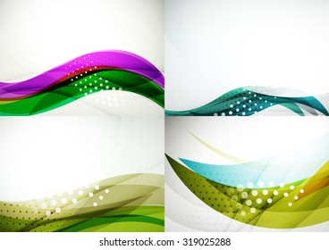 Conjunto de fondos abstractos. Elegantes líneas y olas de colores con espacio para el mensaje. Diseños publicitarios de pancartas - plantillas y fondos de pantalla