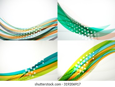 Set of abstract backgrounds. Elegant colorful decorated lines and waves with copy space for your message. Banner advertising layouts - templates and wallpapers