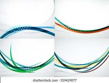 Set of abstract backgrounds. Elegant colorful decorated lines and waves with copyspace for your message. Banner advertising layouts - templates and wallpapers