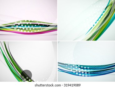 Set of abstract backgrounds. Elegant colorful decorated lines and waves with copyspace for your message. Banner advertising layouts - templates and wallpapers