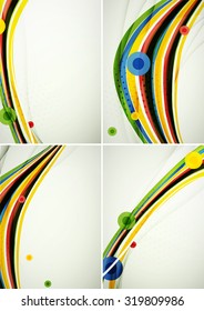 Set abstrakter Hintergründe. Elegante farbenfrohe Linien und Wellen mit Kopienraum für Ihre Nachricht. Bannerwerbung - Vorlagen und Bildschirmhintergründe