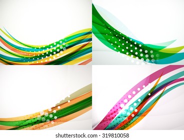 Set of abstract backgrounds. Elegant colorful decorated lines and waves with copyspace for your message. Banner advertising layouts - templates and wallpapers
