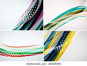 Set of abstract backgrounds. Elegant colorful decorated lines and waves with copyspace for your message. Banner advertising layouts - templates and wallpapers