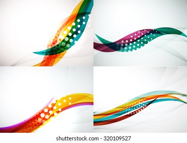Set of abstract backgrounds. Elegant colorful decorated lines and waves with copyspace for your message. Banner advertising layouts - templates and wallpapers