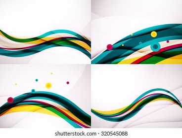 Set of abstract backgrounds. Elegant colorful decorated lines and waves with copyspace for your message. Banner advertising layouts - templates and wallpapers