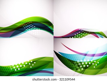 Conjunto de fondos abstractos. Elegantes líneas y olas de colores con espacio de copias para tu mensaje. Diseños publicitarios de pancartas - plantillas y fondos de pantalla
