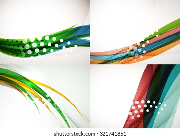Set of abstract backgrounds. Elegant colorful decorated lines and waves with copyspace for your message. Banner advertising layouts - templates and wallpapers