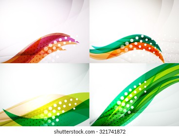 Set of abstract backgrounds. Elegant colorful decorated lines and waves with copyspace for your message. Banner advertising layouts - templates and wallpapers