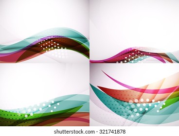 Conjunto de fondos abstractos. Elegantes líneas y olas de colores con espacio de copias para tu mensaje. Diseños publicitarios de pancartas - plantillas y fondos de pantalla