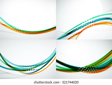 Conjunto de fondos abstractos. Elegantes líneas y olas de colores con espacio de copias para tu mensaje. Diseños publicitarios de pancartas - plantillas y fondos de pantalla
