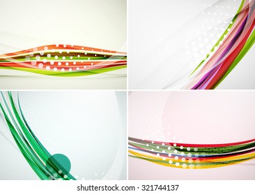 Set of abstract backgrounds. Elegant colorful decorated lines and waves with copyspace for your message. Banner advertising layouts - templates and wallpapers