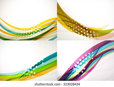 Set of abstract backgrounds. Elegant colorful decorated lines and waves with copyspace for your message. Banner advertising layouts - templates and wallpapers