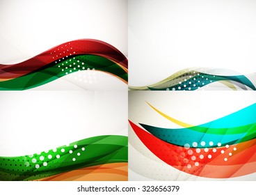 Set of abstract backgrounds. Elegant colorful decorated lines and waves with copyspace for your message. Banner advertising layouts - templates and wallpapers