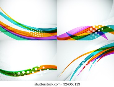 Set of abstract backgrounds. Elegant colorful decorated lines and waves with copyspace for your message. Banner advertising layouts - templates and wallpapers