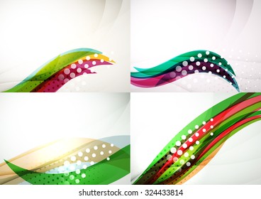Conjunto de fondos abstractos. Elegantes líneas y olas de colores con espacio de copias para tu mensaje. Diseños publicitarios de pancartas - plantillas y fondos de pantalla
