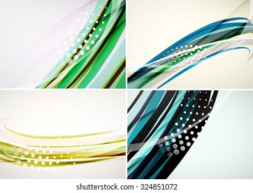 Set of abstract backgrounds. Elegant colorful decorated lines and waves with copyspace for your message. Banner advertising layouts - templates and wallpapers