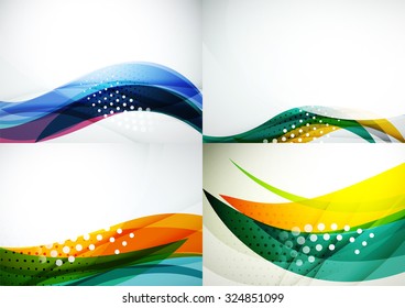 Set of abstract backgrounds. Elegant colorful decorated lines and waves with copyspace for your message. Banner advertising layouts - templates and wallpapers