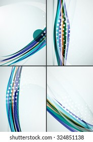 Conjunto de fondos abstractos. Elegantes líneas y olas de colores con espacio de copias para tu mensaje. Diseños publicitarios de pancartas - plantillas y fondos de pantalla