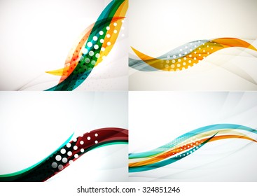 Conjunto de fondos abstractos. Elegantes líneas y olas de colores con espacio de copias para tu mensaje. Diseños publicitarios de pancartas - plantillas y fondos de pantalla
