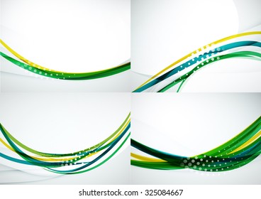 Set abstrakter Hintergründe. Elegante farbenfrohe Linien und Wellen mit Kopienraum für Ihre Nachricht. Bannerwerbung - Vorlagen und Bildschirmhintergründe