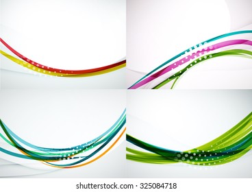 Conjunto de fundos abstratos. Elegante colorido decorado linhas e ondas com copyspace para a sua mensagem. Layouts de publicidade de banner - modelos e papéis de parede