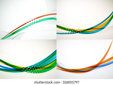 Set of abstract backgrounds. Elegant colorful decorated lines and waves with copyspace for your message. Banner advertising layouts - templates and wallpapers