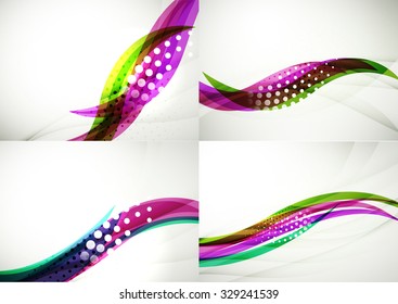 Set of abstract backgrounds. Elegant colorful decorated lines and waves with copyspace for your message. Banner advertising layouts - templates and wallpapers