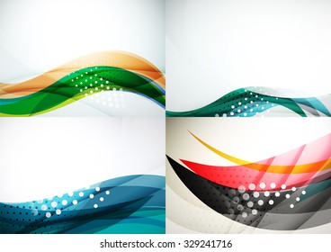 Conjunto de fondos abstractos. Elegantes líneas y olas de colores con espacio de copias para tu mensaje. Diseños publicitarios de pancartas - plantillas y fondos de pantalla