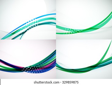 Set of abstract backgrounds. Elegant colorful decorated lines and waves with copyspace for your message. Banner advertising layouts - templates and wallpapers