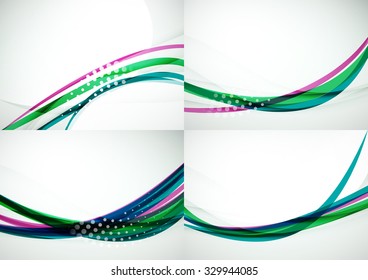 Conjunto de fondos abstractos. Elegantes líneas y olas de colores con espacio de copias para tu mensaje. Diseños publicitarios de pancartas - plantillas y fondos de pantalla