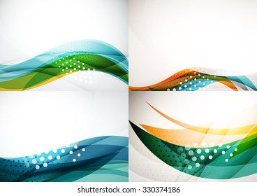 Conjunto de fondos abstractos. Elegantes líneas y olas de colores con espacio de copias para tu mensaje. Diseños publicitarios de pancartas - plantillas y fondos de pantalla