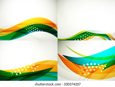 Set of abstract backgrounds. Elegant colorful decorated lines and waves with copyspace for your message. Banner advertising layouts - templates and wallpapers