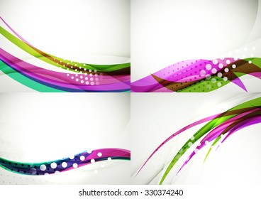Set of abstract backgrounds. Elegant colorful decorated lines and waves with copyspace for your message. Banner advertising layouts - templates and wallpapers