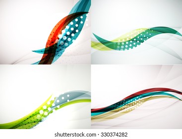 Conjunto de fondos abstractos. Elegantes líneas y olas de colores con espacio de copias para tu mensaje. Diseños publicitarios de pancartas - plantillas y fondos de pantalla