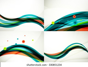 Conjunto de fondos abstractos. Elegantes líneas y olas de colores con espacio de copias para tu mensaje. Diseños publicitarios de pancartas - plantillas y fondos de pantalla