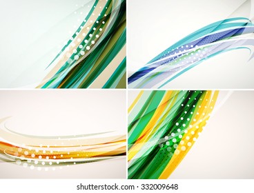 Set of abstract backgrounds. Elegant colorful decorated lines and waves with copyspace for your message. Banner advertising layouts - templates and wallpapers