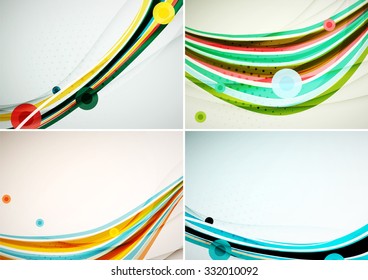 Set of abstract backgrounds. Elegant colorful decorated lines and waves with copyspace for your message. Banner advertising layouts - templates and wallpapers