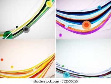 Conjunto de fondos abstractos. Elegantes líneas y olas de colores con espacio de copias para tu mensaje. Diseños publicitarios de pancartas - plantillas y fondos de pantalla
