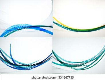 Conjunto de fondos abstractos. Elegantes líneas y olas de colores con espacio de copias para tu mensaje. Diseños publicitarios de pancartas - plantillas y fondos de pantalla