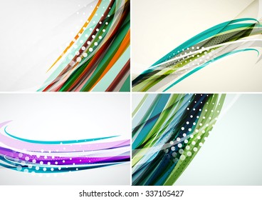 Set abstrakter Hintergründe. Elegante farbenfrohe Linien und Wellen mit Kopienraum für Ihre Nachricht. Bannerwerbung - Vorlagen und Bildschirmhintergründe