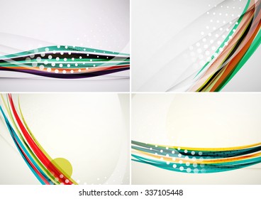 Set of abstract backgrounds. Elegant colorful decorated lines and waves with copyspace for your message. Banner advertising layouts - templates and wallpapers