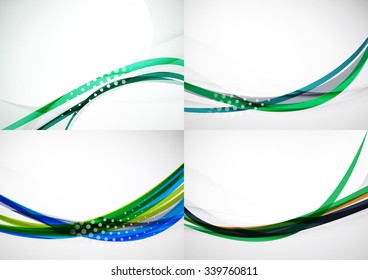 Set of abstract backgrounds. Elegant colorful decorated lines and waves with copyspace for your message. Banner advertising layouts - templates and wallpapers