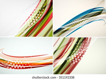 Set abstrakter Hintergründe. Elegante farbenfrohe Linien und Wellen mit Kopienraum für Ihre Nachricht. Bannerwerbung - Vorlagen und Bildschirmhintergründe