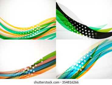 Set of abstract backgrounds. Elegant colorful decorated lines and waves with copyspace for your message. Banner advertising layouts - templates and wallpapers