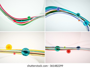 Set of abstract backgrounds. Elegant colorful decorated lines and waves with copyspace for your message